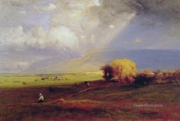  clouds Oil Painting - Passing Clouds Passing Shower Tonalist George Inness